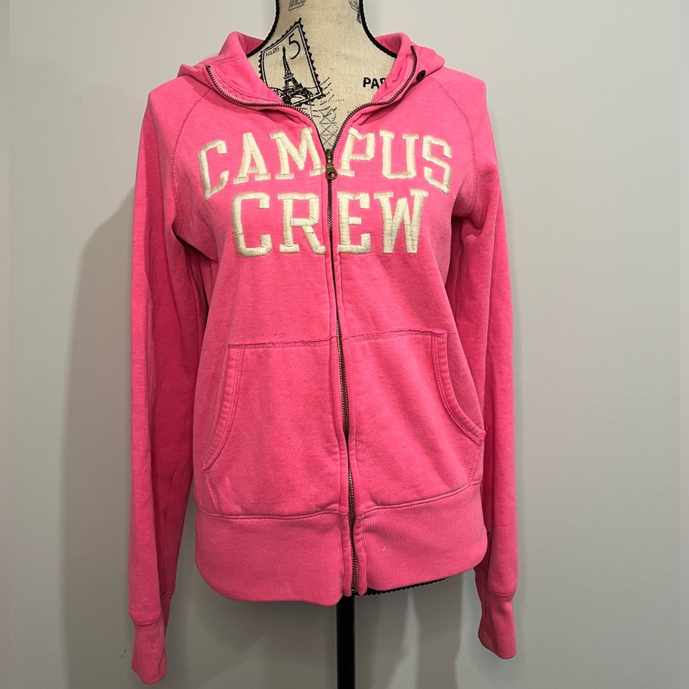 Pink Y2K Campus Crew Zip Up Hoodie